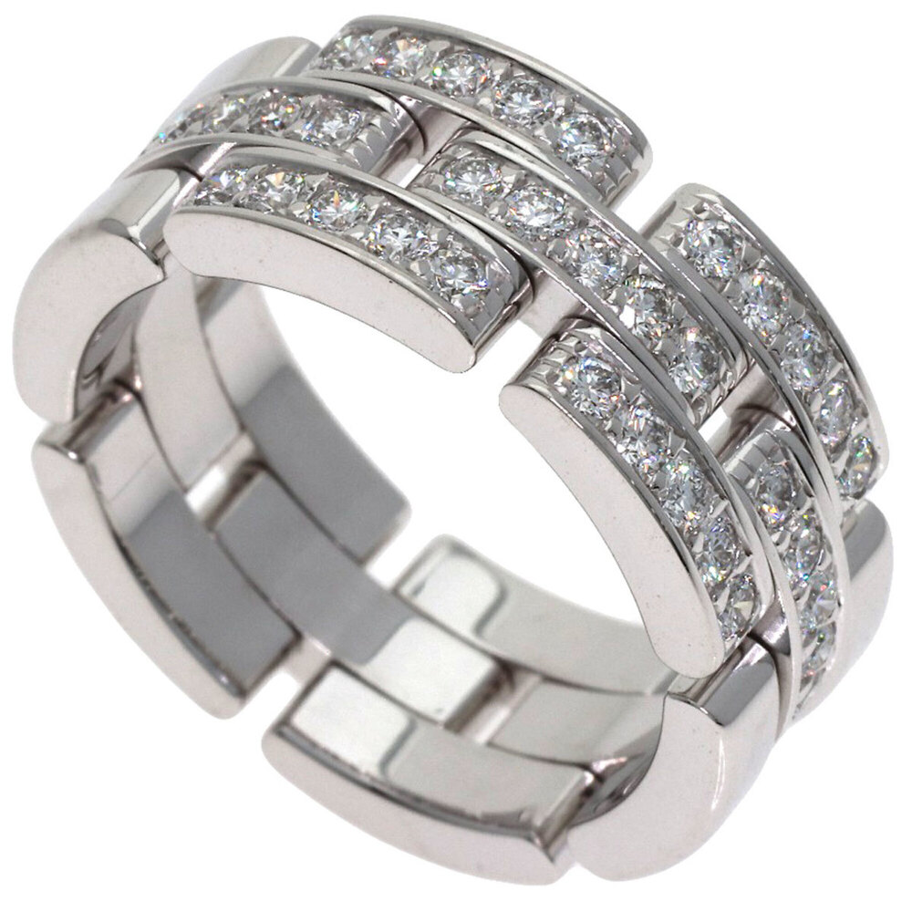 Cartier Maillon Panthère Half Diamond Ring #54, 18K White Gold, Women's.